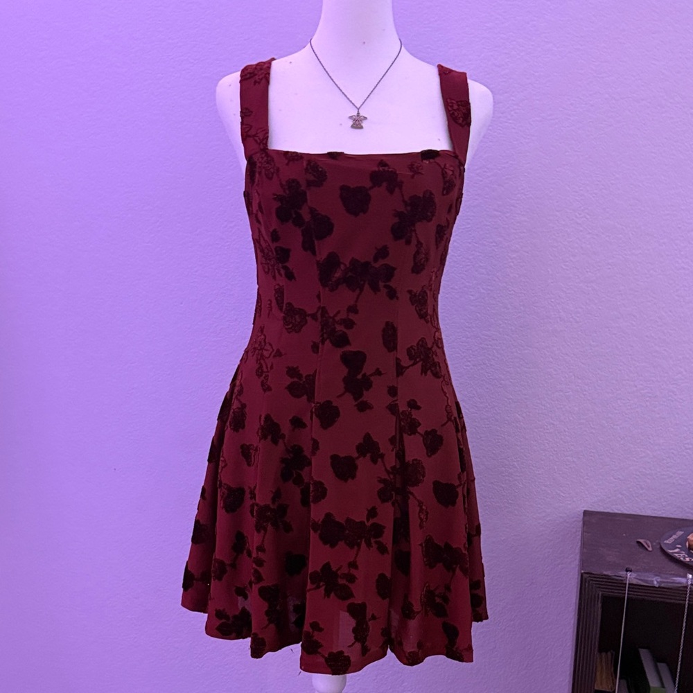 Privy Burgundy Floral Mini Dress